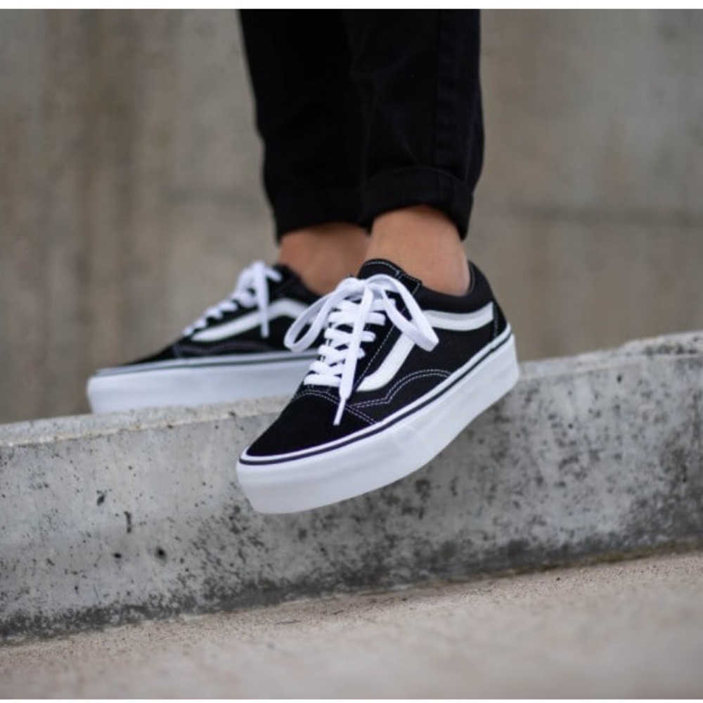 Vans Black and White Old Skool Platform Sneakers - Picture 2 of 10